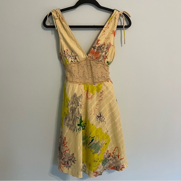 Free People Dresses & Skirts - Free People Fit Flare Dress Floral Size 4 Womens Lace Yellow Sundress Sleeveless